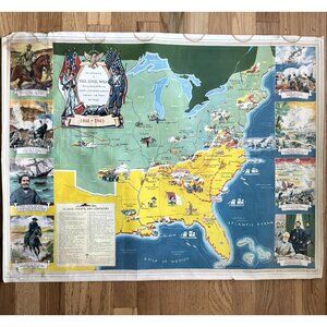 Vintage 1956 "Picture Map of the Civil War," Grosset & Dunlap, 30x23